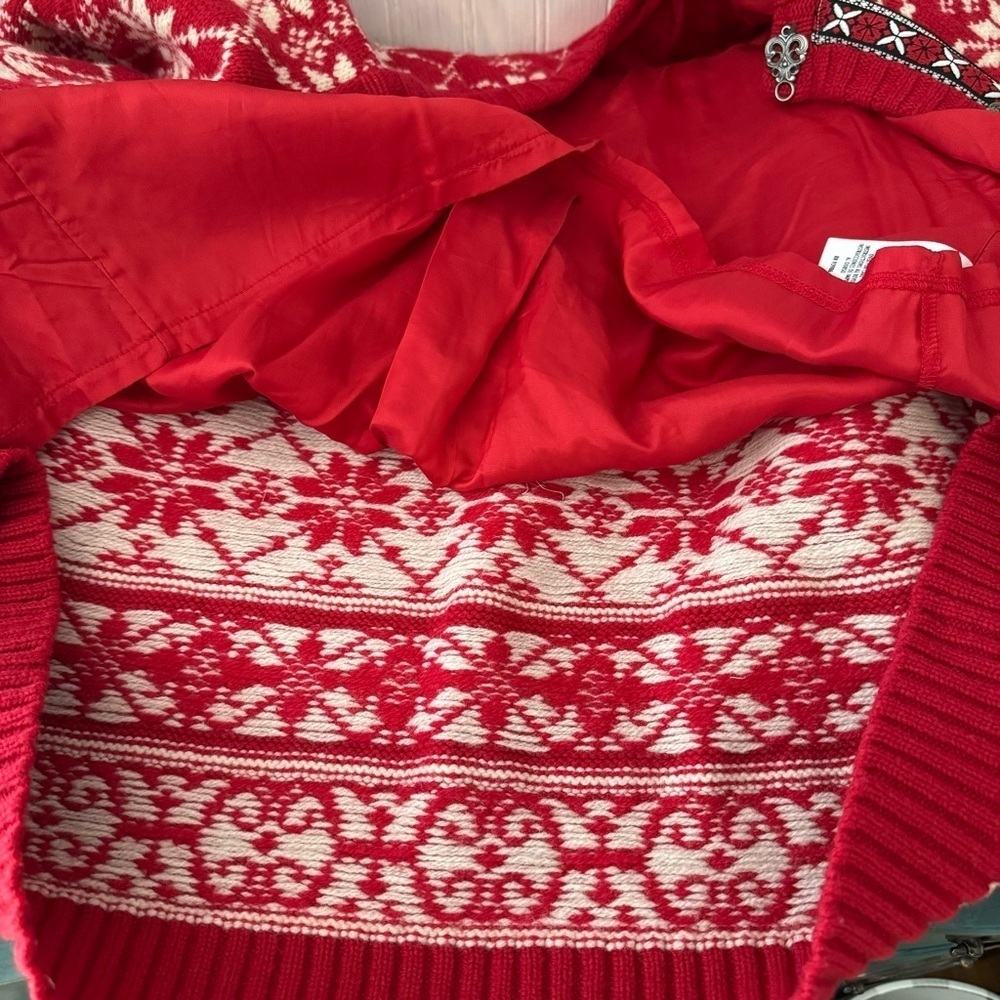 Casual Corner Women’s Red & White Nordic Snowflake Lambswool Cardigan Sweater XS - Picture 8 of 11